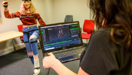 Young people work with motion capture technology by Noitom at Wheelworks digital academy in Belfast, Ireland.