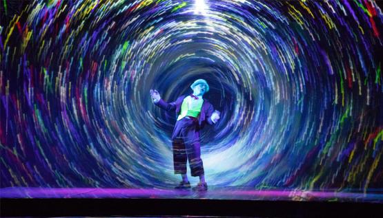 Media Clown performs traditional clown routines integrated with digital art driven by Noitom motion capture.